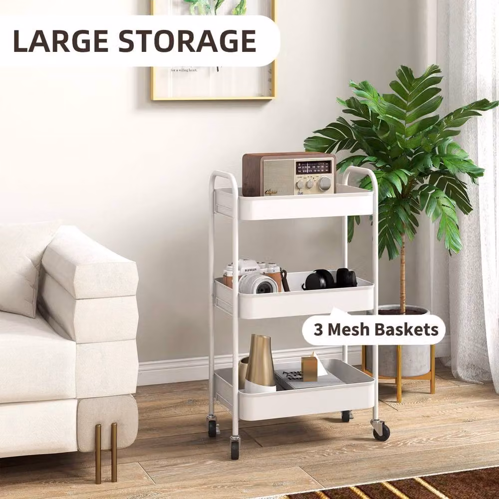 Wyld Haus Suka 3 Tier White Steel Storage Trolley W/D/H: 79.0 x 30.6 x 30.6 cm – 3