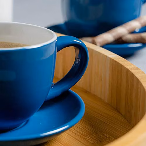 Argon Tableware Blue Stoneware Cappuccino Cup and Saucer Set, 250ml – 4