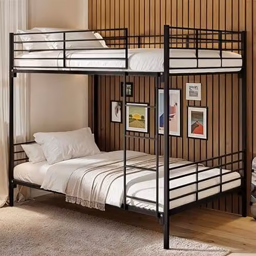 Flair Furnishings Small Double Metal Bunk Bed for Children, Black, H: 178.0 cm x W: 127.5 cm x D: 200 cm