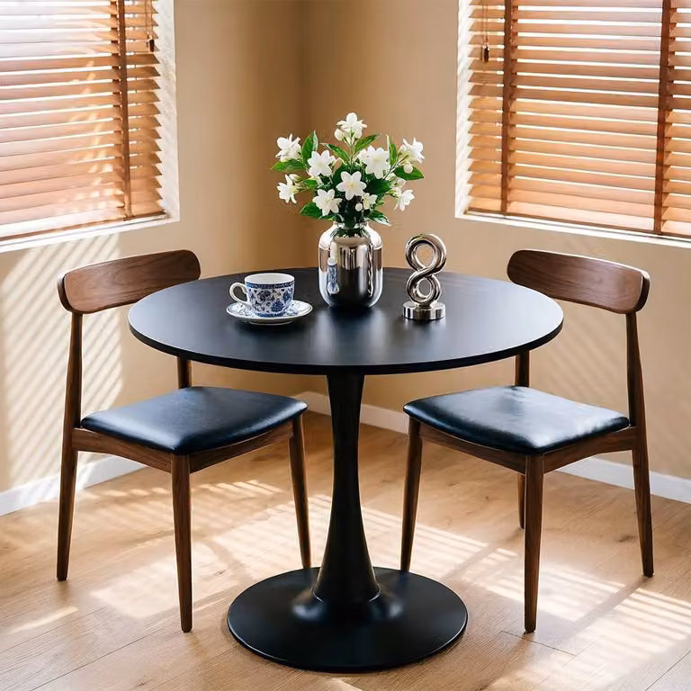 FORGEVIO Modern Round Black Coffee Table for Living Room, Kitchen or Dining Room, W/D/H: 60 x 60 x 75 cm