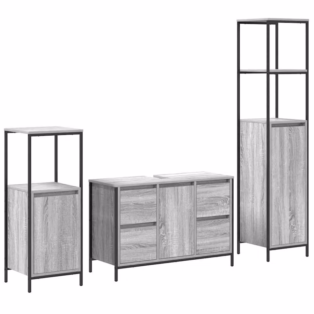 Berkfield Home 3-Piece Modern Grey Bathroom Furniture Set with Hinged Doors and Drawers – 2