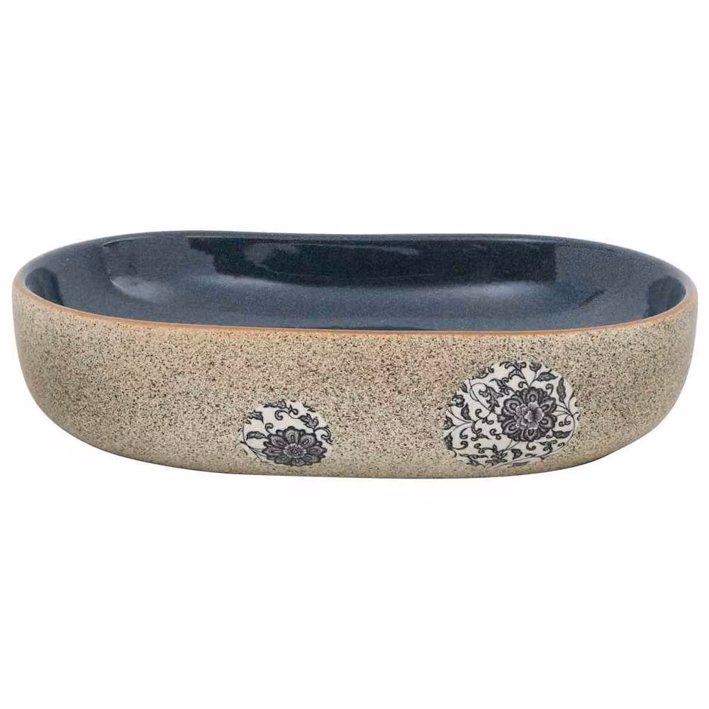 Berkfield Home Oval Ceramic Countertop Basin in Sand and Blue, W: 59 cm, D: 40 cm, H: 14 cm – 3