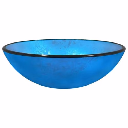 vidaXL Round Blue Tempered Glass Countertop Basin, W: 42 cm, D: 14 cm