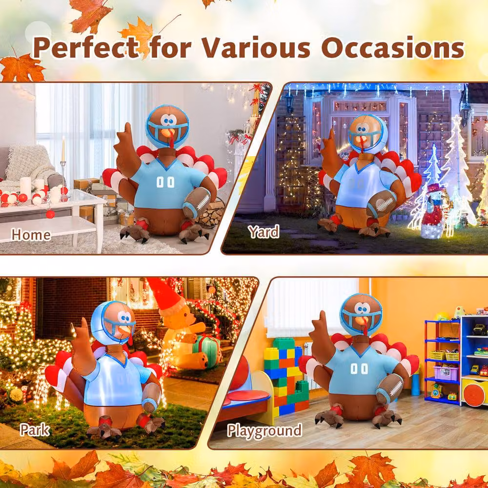 Costway Inflatable Turkey Rugby Player Blow-up Thanksgiving Decoration, Multicolour, Height: 152.4 cm – 8