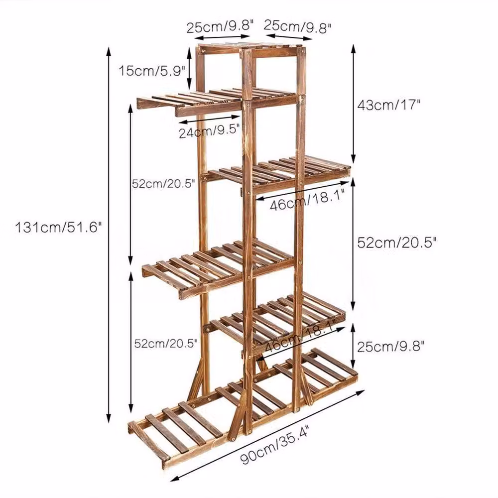FLAVORA Reinforced Rustic Wood Plant Stand in Brown or Sand, H 131 x W 25 x D 25 cm – 3