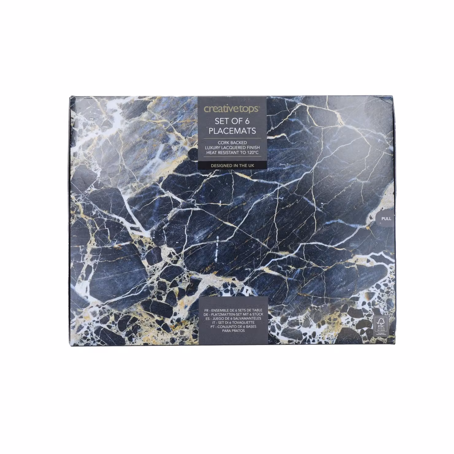 Creative Tops Set of 6 Navy Marble Cork Placemats, Rectangular, Blue, Grey and Gold – 7