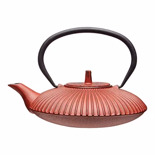 La Cafetiere Cast Iron Japanese Teapot with Infuser Basket, Red, 600 ml – 1
