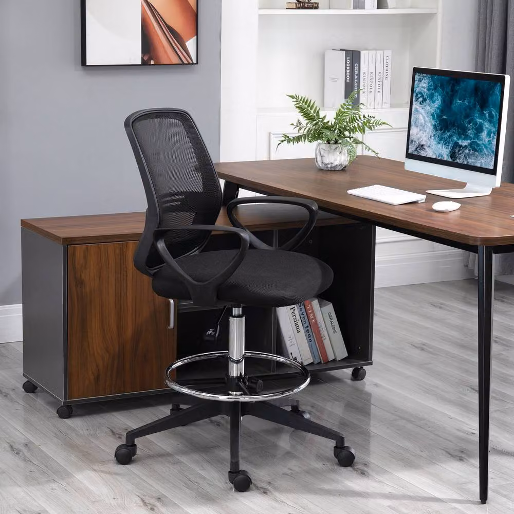 Rolipo Ergonomic Mesh Drafting Office Chair with Foot Ring and Lumbar Support in Black – 3
