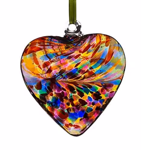 Sienna Glass Multicolour Red Friendship Heart Hanging Glass Ornament, 8 cm – 1