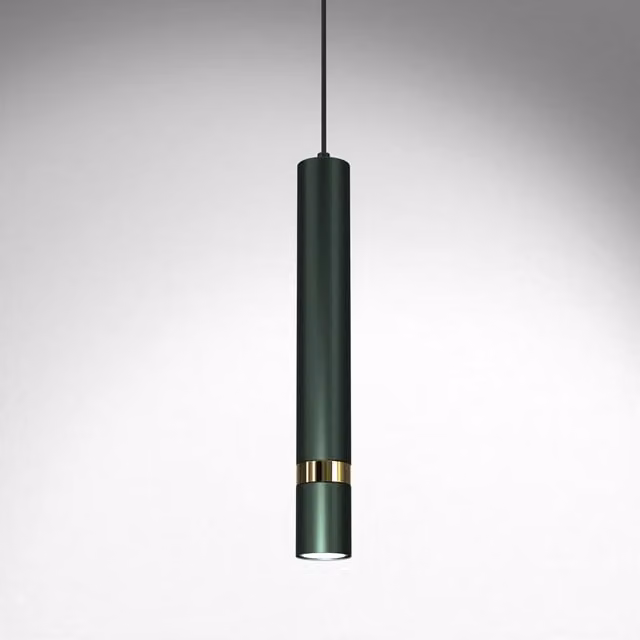 Milagro Joker Modern Cylinder Pendant Lamp in Green and Gold/Brass with E27 Socket