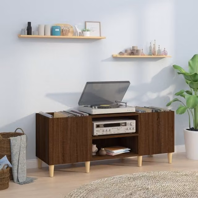 Berkfield Home Record Cabinet in Brown Oak, W/D/H: 121 x 38 x 48 cm