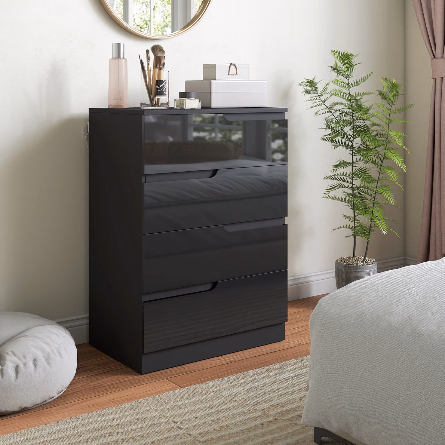 HOMCOM Modern Black High Gloss Chest of Four Drawers – 2
