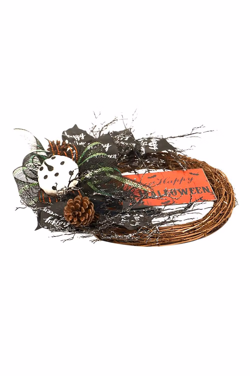 H&O Direct Multicolour Halloween Pumpkin, Bow and Pine Cones Wreath with Halloween Sign, Diameter: 40 cm – 2