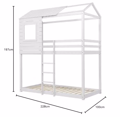 Birlea Adventure Solid Wood Pine Bunk Bed Frame, White, W/D/H: 228 x 90 x 197 cm – 2