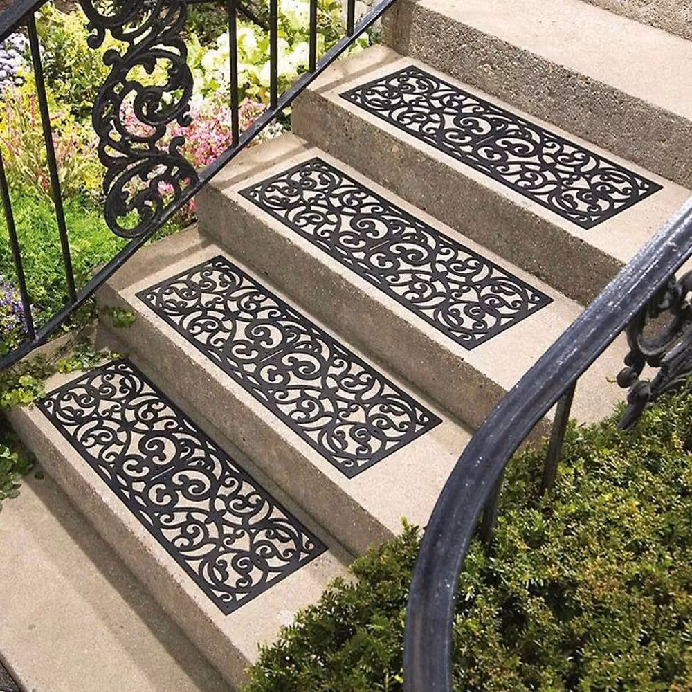 FLAVORA Set of 4 Non-Slip Black Rubber Outdoor Stair Treads, W: 1000 cm, D: 52 cm – 4
