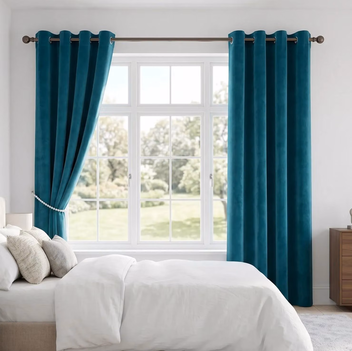 Luxury Living Petrol Velvet Thermal Blackout Eyelet Curtains, Pair, Width: 117 cm, Drop: 137 cm – 3