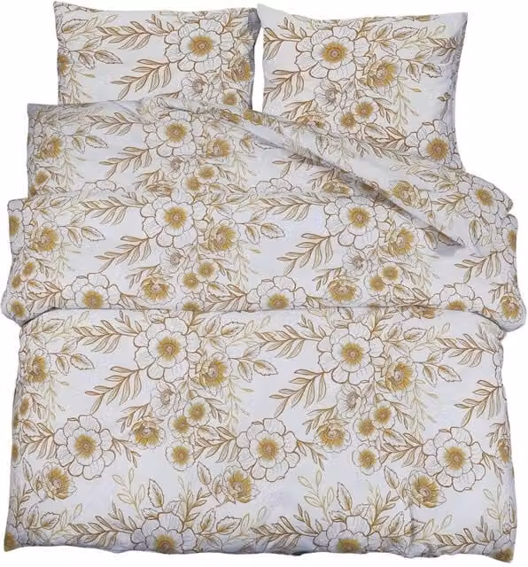 Berkfield Home Floral Cotton Duvet Cover and Pillowcase Set in White and Brown, W: 240 cm, H: 220 cm