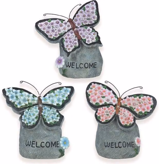 KDMD Butterflies on Rock with Solar Light, Multicolour, H: 18 cm