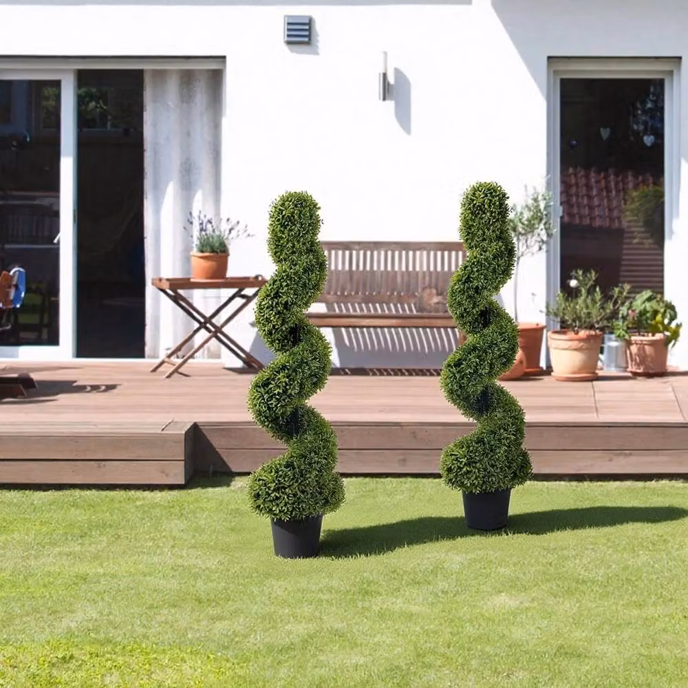VOGREX Set of 2 Bottle Green Artificial Spiral Topiary Trees, Height: 120 cm – 5