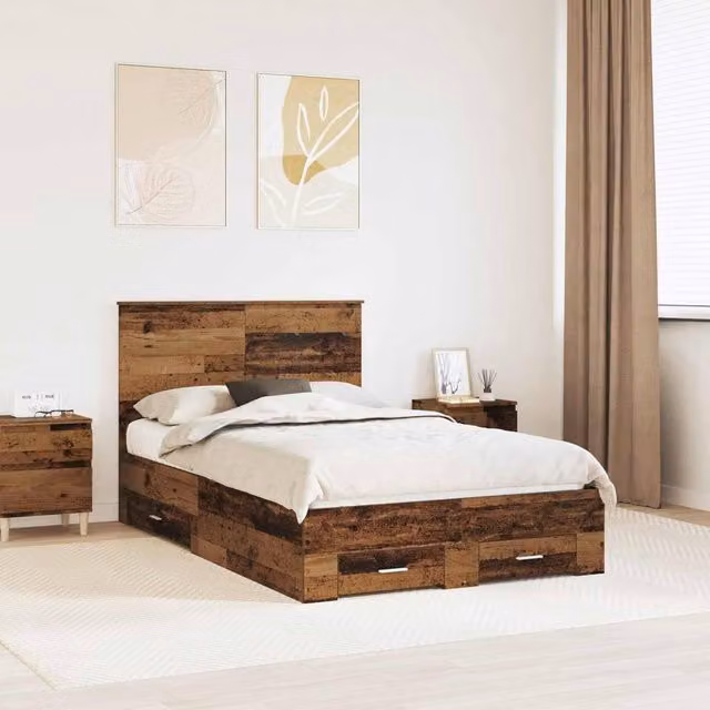 Berkfield Home Modern Bed Frame with Headboard in Brown Engineered Wood, W/D/H: 120 x 190 cm – 1