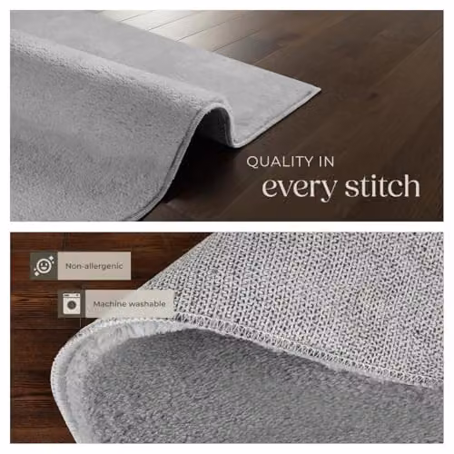 tectake Grey Short-Pile Fluffy Rug, Allergy-Friendly, Washable and Non-Slip, W/D/H: 160 x 230 cm – 4
