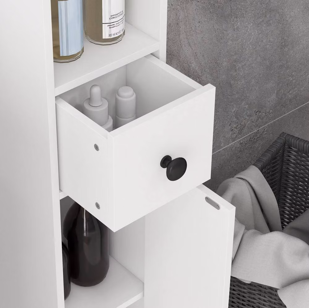 STILVORA White Freestanding Bathroom Cabinet with LED Lighting, Internal Drawers and Shelves, Width: 180 cm – 3