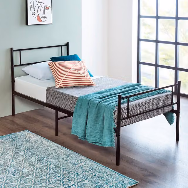 Home Treats Modern Glossy Metal Bed Frame, Black, W/D/H: 90 x 190 cm