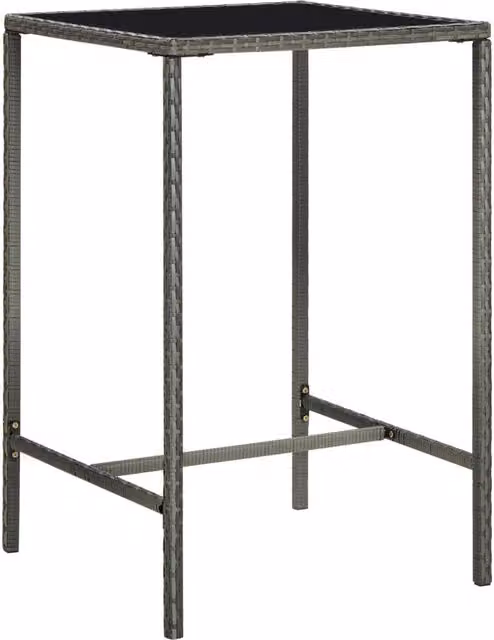 Berkfield Home Grey Poly Rattan and Glass Garden Bar Table, W/D/H: 70 x 70 x 110 cm