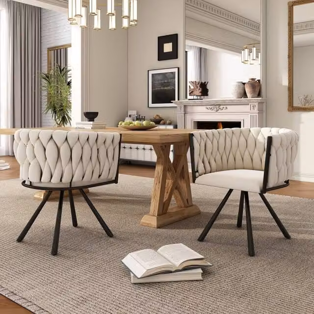 Merax Set of 2 Beige Velvet Swivel Dining Chairs with Metal Legs – 1