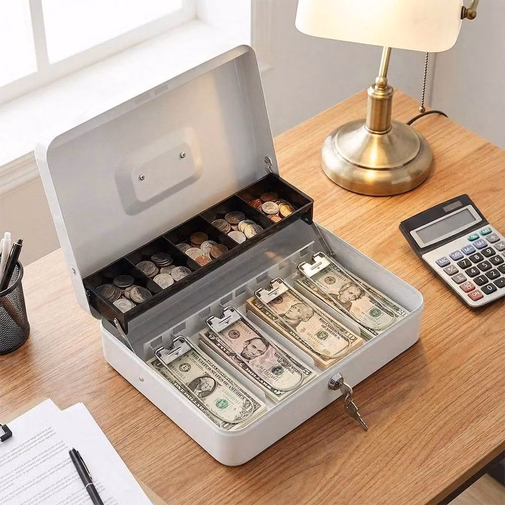 Spetlek White Heavy Duty Steel Cash Box Security Money Storage – 2