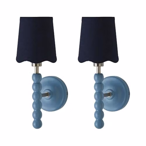 ValueLights Bobbins Pair of Blue Wall Lights with Fabric Shades – 4