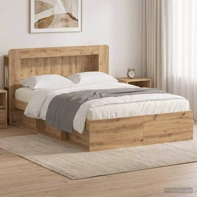 Berkfield Home Artisan Oak Bed Frame with Storage Drawers in Brown, W/D/H: 135 x 190 cm