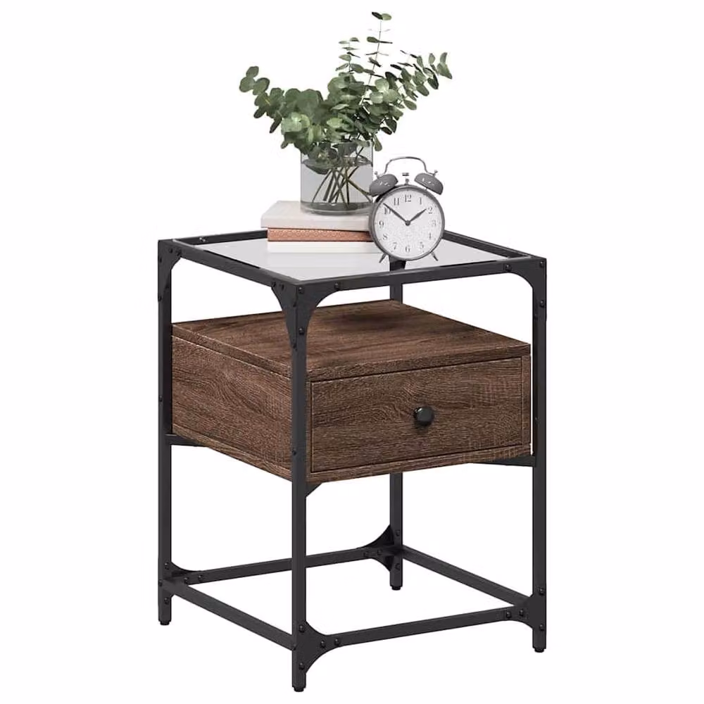 Berkfield Home Set of 2 Bedside Cabinets in Brown Oak, W/D/H: 40 x 40 x 55 cm – 3