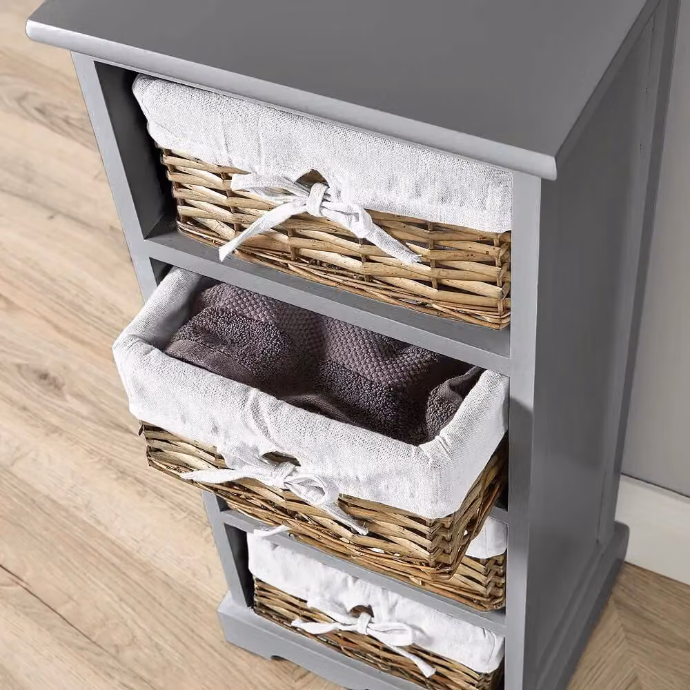 Home Source Lichfield 4 Wicker Basket Drawer Chest Storage Unit in Grey – 2