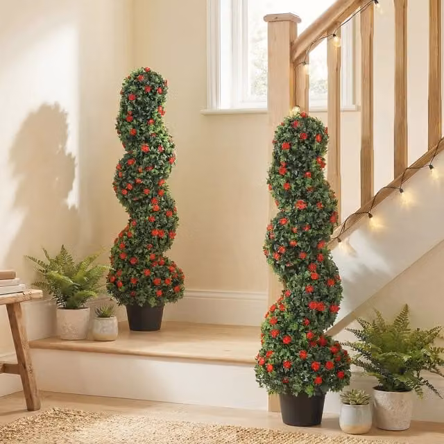 HOMCOM Red Artificial Rose Spiral Topiary Tree for Indoor and Outdoor Use