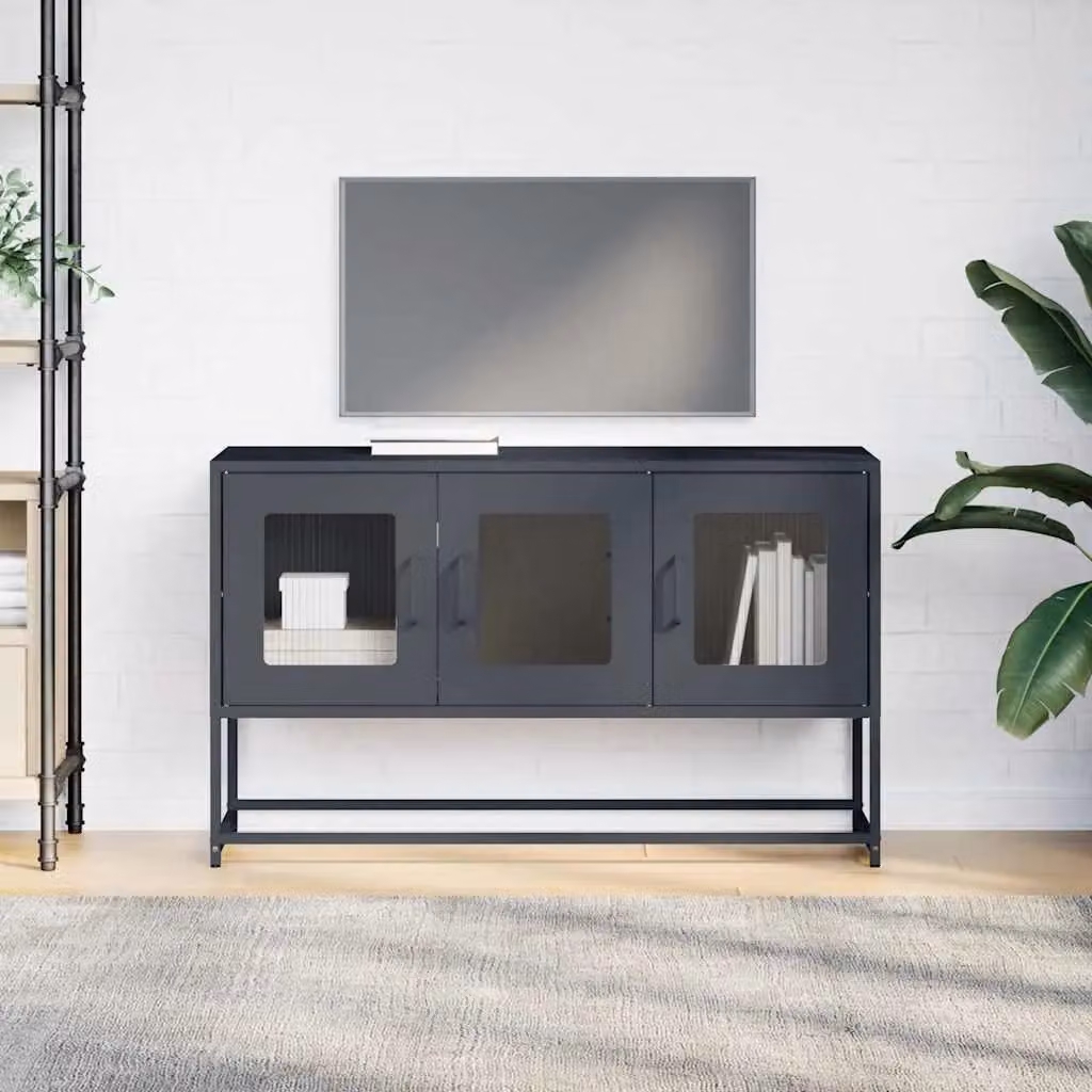 Berkfield Home Anthracite TV Cabinet in Black Cold-rolled Steel, W/D/H: 100.5 x 39 x 60.5 cm – 3