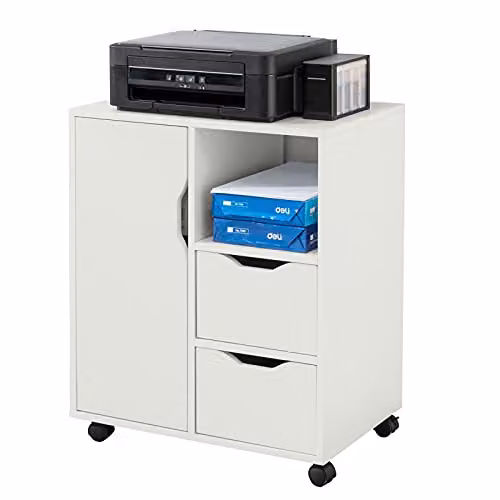 SoBuy Mobile Office Storage Cabinet in White with Castors