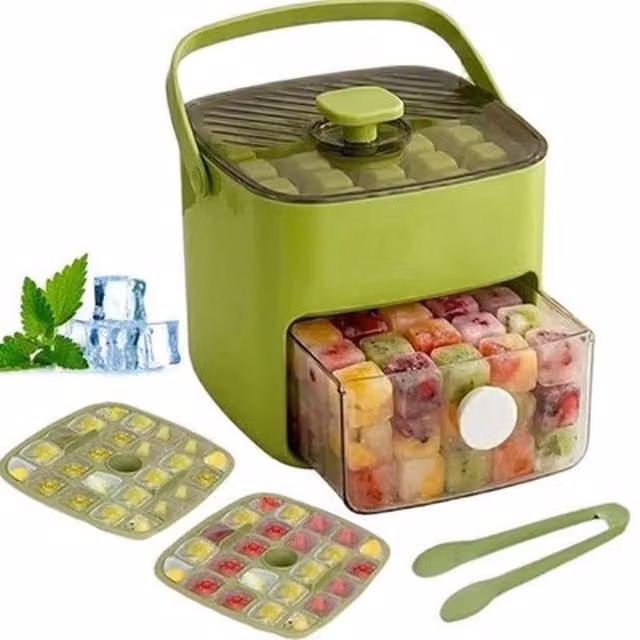 NESTLUNE Green Instant Ice Cube Maker, Square Plastic Design, W/D/H: 100 x 100 x 100 cm