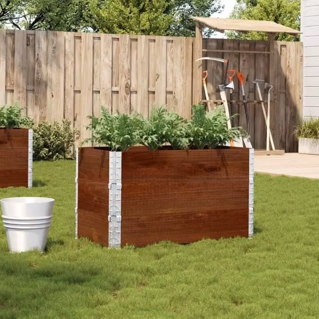 Berkfield Home Garden Brown Wooden Raised Bed Planter with Galvanised Steel, W/D/H: 100 x 50 x 50 cm