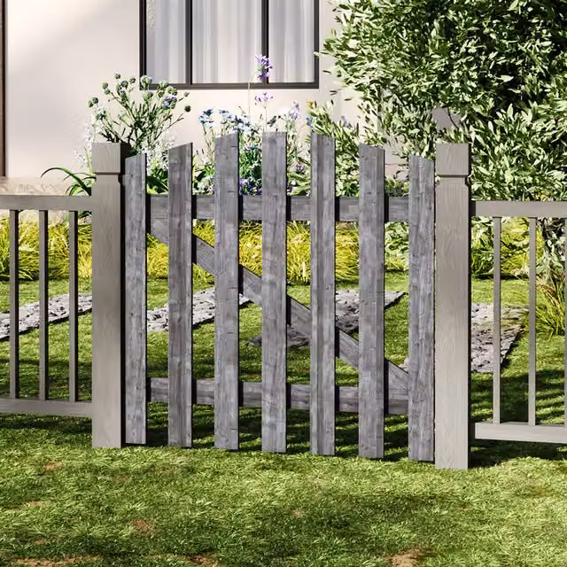 Livingandhome Solid Wood Garden Gate with Z-Shaped Structure in Grey, Width: 90 cm