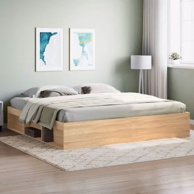 Berkfield Home Sonoma Oak Bed Frame in Brown, 200 x 200 cm