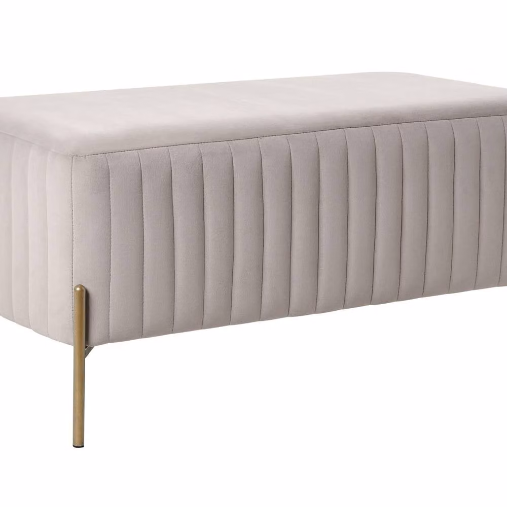 Wyld Haus Beige Velvet Bench with Gold Metal Legs W: 47 cm, D: 43 cm, H: 47 cm – 2