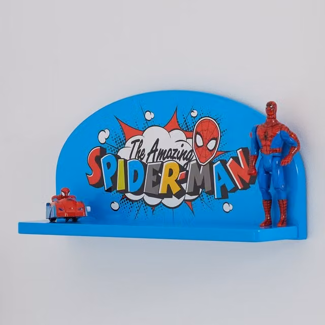Disney Home Spiderman Wall Mounted Plastic Shelf in Blue