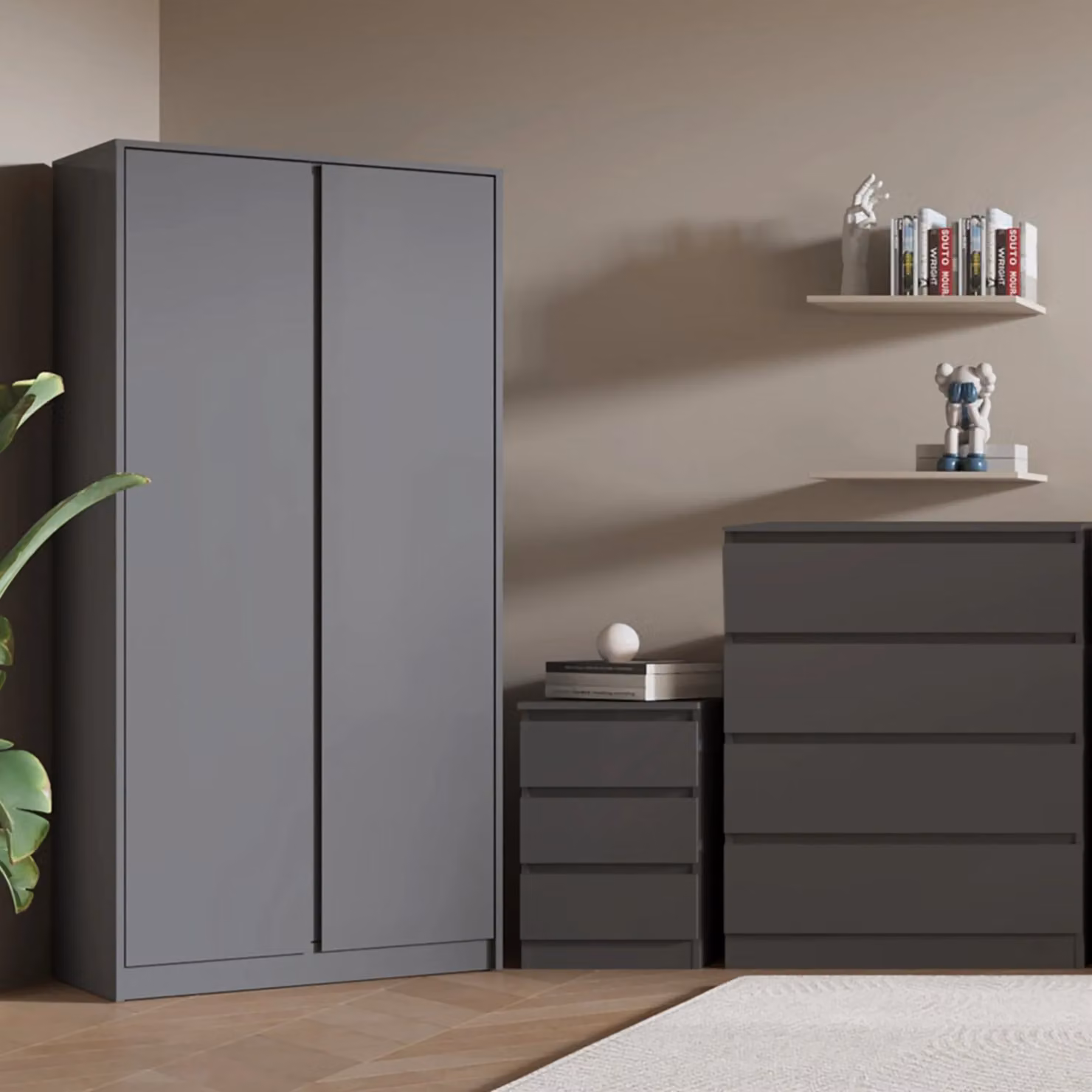 Seconique Malvern Modern Grey 4 Piece Bedroom Furniture Set including Wardrobe, Chest of Drawers and Nightstand – 3