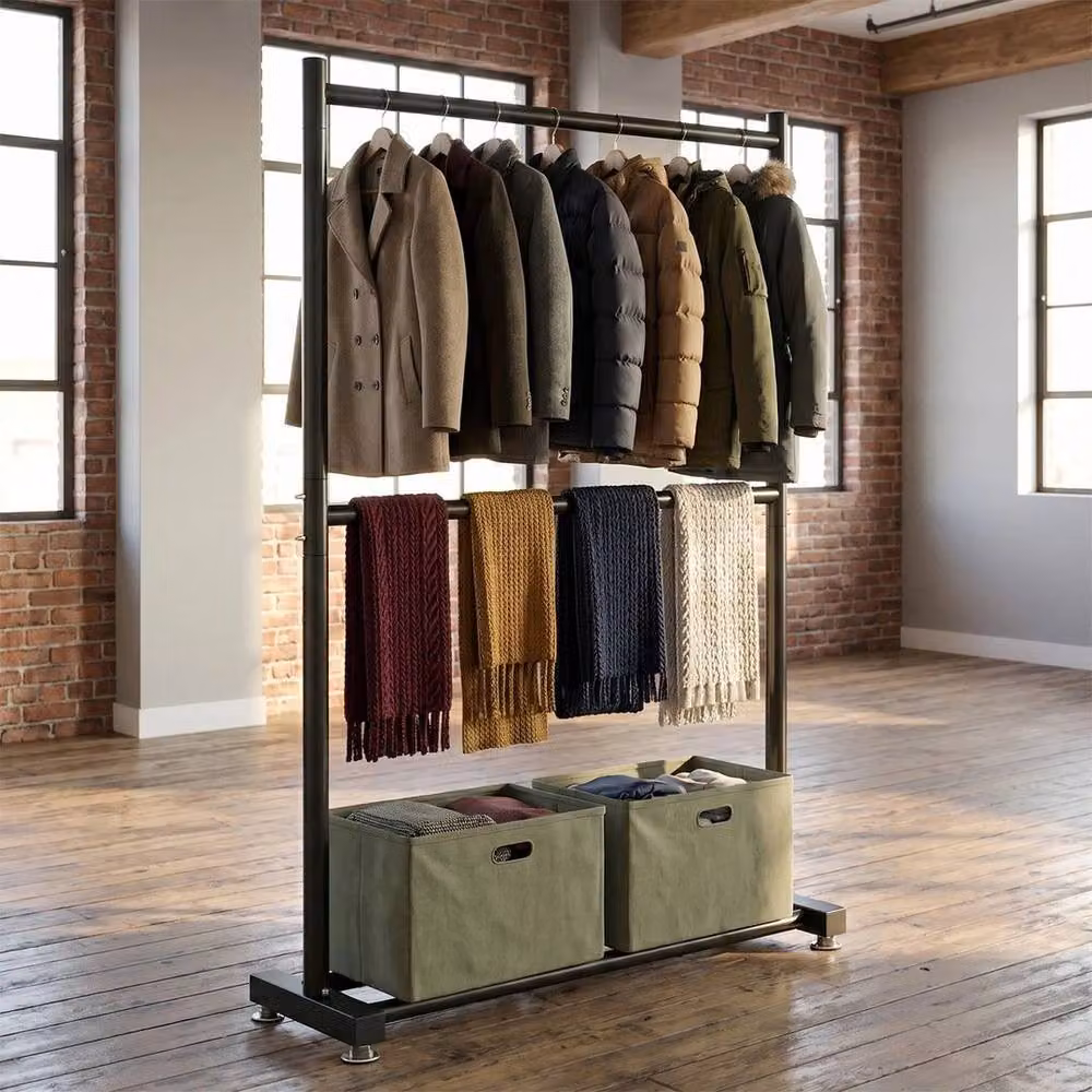 EONLION Black Matt Metal Heavy Duty Clothes Rail with Continuous Linear Rail, W/D/H: 50 x 50 x 180 cm – 3