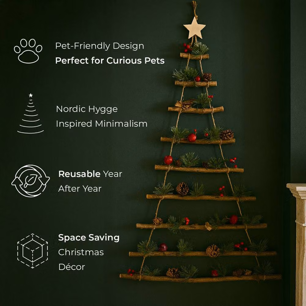 Neo Hygge Wooden Hanging Wall Christmas Tree in Brown, Red and Green – 3