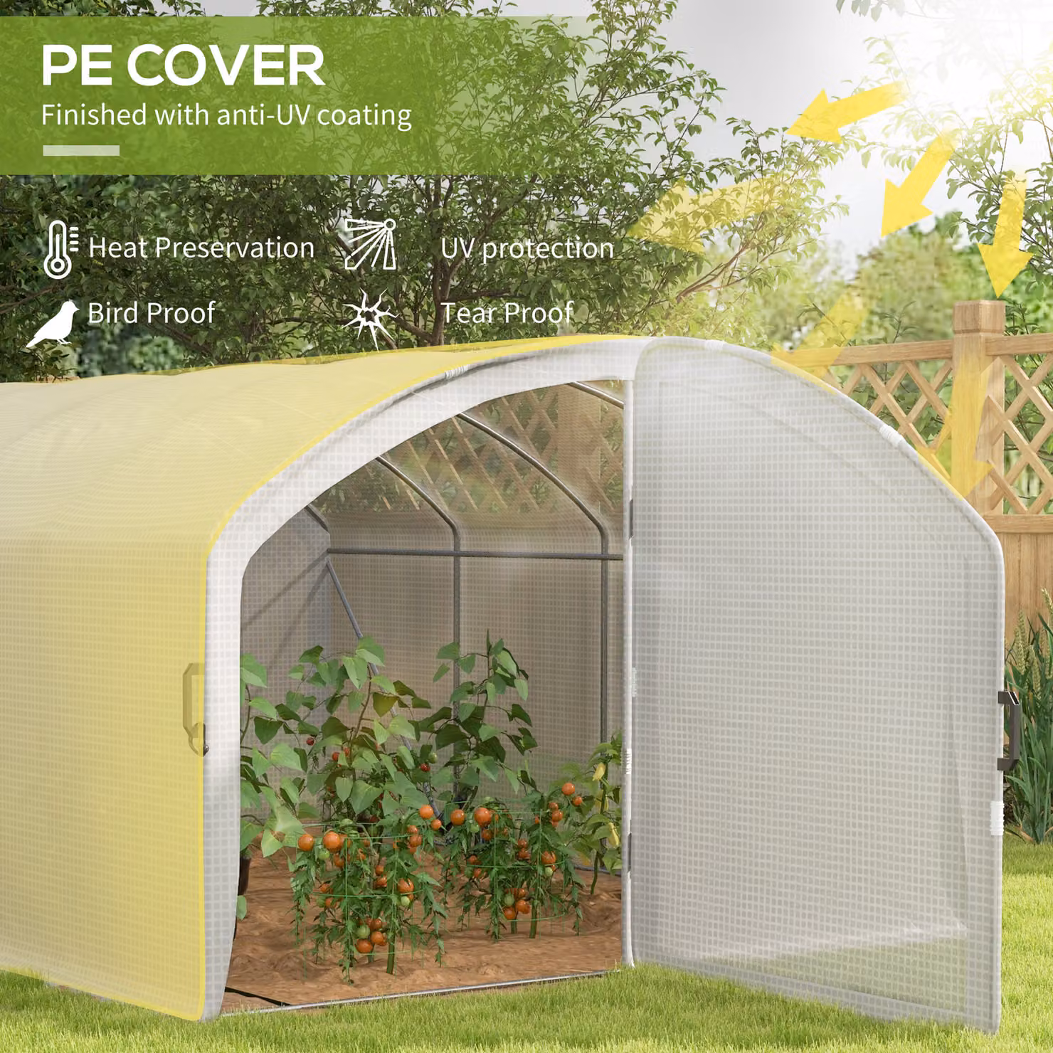 Outsunny White Polytunnel Greenhouse Walk-in Grow House with UV-resistant PE Cover and Galvanised Steel Frame, W/D/H: 4 x 3 x 2 m – 3