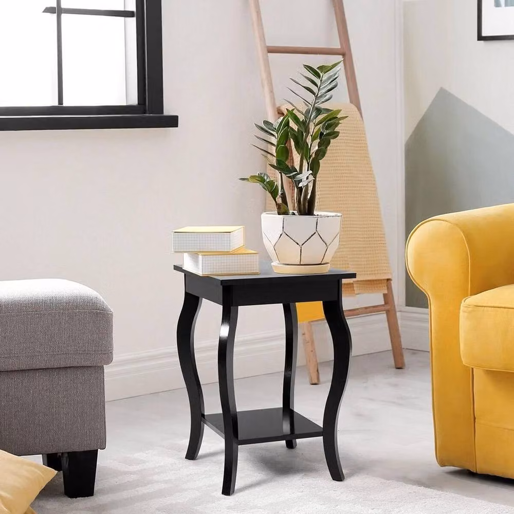 FORGEVIO Set of 2 Modern Living Room End Tables with Open Storage Shelves, Black – 4
