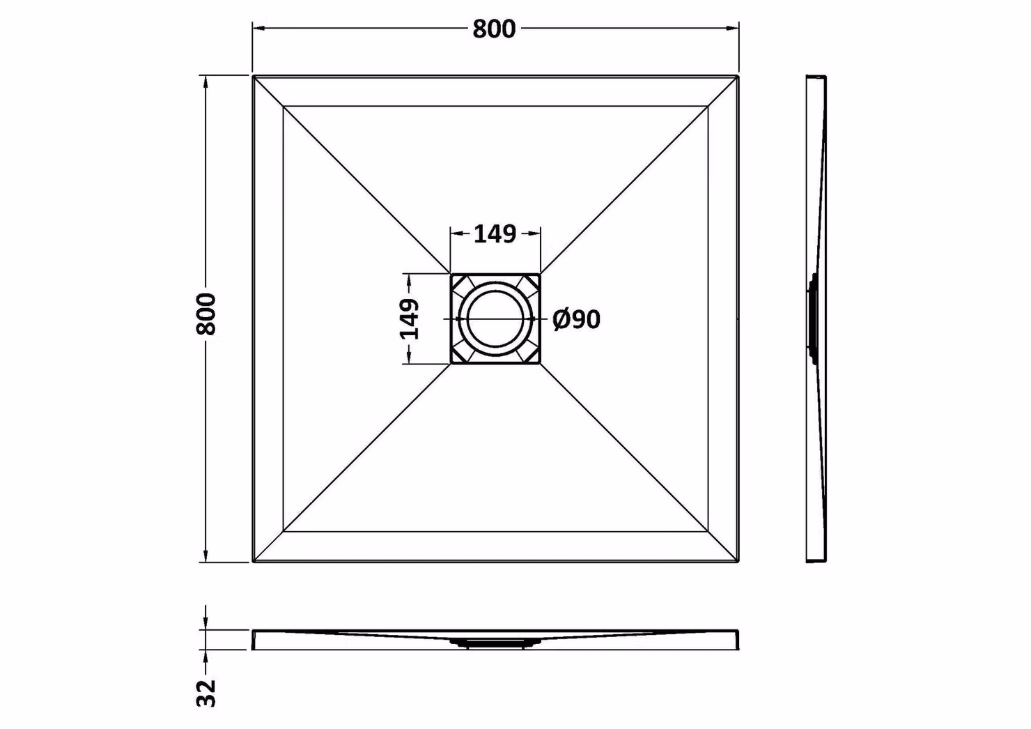 Balterley Slimline Square Mineral Cast Shower Tray in Slate Black, W/D: 80 x 80 cm – 6