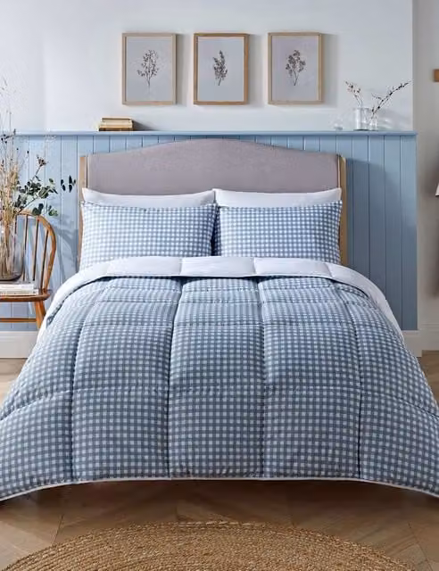 Night Lark Gingham 10.5 Tog Coverless Microfibre Duvet Set, Blue